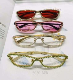 Sunglasses Full Crystal Frame Shiny For Women Clear Pink Rhinestones Party Sun Glasses Female Elegant Shades NX5002714