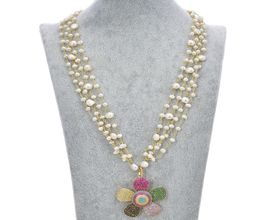 Gioielli Guaiguai 4 fili Collana perla bianca CZ Pendente a fiori pavimentati per donne gemme vere gemme Lady Lady Fashion Jewellery1087160