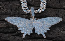 Iced Out Animal Big Butterfly Pendant Necklace with Blue Cuban Chain Silver Blue Gold Plated Mens Hip Hop Bling Jewellery Gift3438642