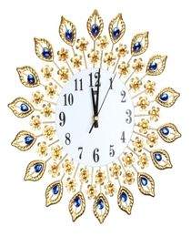 Large Wall Clock Peacock Diamond Metal Crystal Digital Needle Clocks for Living Room Home Decoration Large Wall Clock1587679