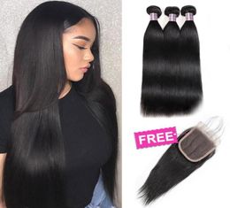 Ishow Promotion Buy 3 PCS Get 1 Lace Closure Brazilian Peruvian Malaysian Human Hair Bundles With Closure Straight for Women 6768847