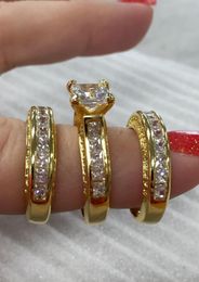 Fashion Jewellery Princess cut 20ct 5A zircon cz wedding band ring Set for women Yellow Gold Filled Engagement Ring2283904