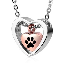 Pet dog Paw print Keepsake Necklaces Memorial Pendant Stainless Steel Cremation Jewellery for Ashes for Pet Rose Gold2674470