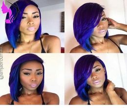 Stock natural look two tone ombre short wigs for women Blue Colour lace front bob wig heat Synthetic Hair 5745271