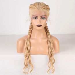 AIMEYA Full Lace Box Braided Wig Synthetic Lace Front Wigs for Women Blonde Braids Wig with Baby Hair Braiding Wigs 240523
