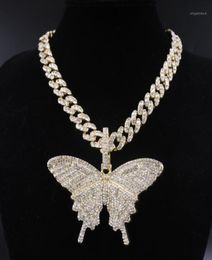 Big size Butterfly pendant charm 12mm bubble miami curb cuban chain hip hop necklace rapper gift rock men women jewelry golden14479192