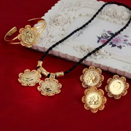 Necklace Ethiopian head Coin Set bangle pendant ring earrings 24K Gold GF African Eritrea/Libya/Congo/Nigeria/Kenya/Arabic Jewellery