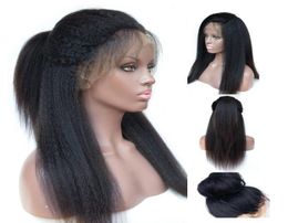 Kinky straight full lace human hair wig glueless 360 frontal wigs for black women 130 density natural color4604548