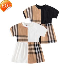 2024 New Toddlers Clothes Baby Girl Plaid Shirt Dress Summer Childrens Short Sleeve Cotton Shirt Skirt Classic Plaid Lapel Imported Customised Fabrics Clothes