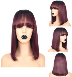 Short Bob Cut Lace Front Wig Straigh 10A Ombre Burgundy Colour Brazilian Virgin Human Hair Full Lace Wig for Black Woman 7571643