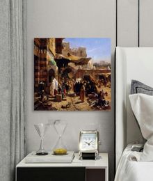 Canvas Wall Art A Lively Market for Oil Painting in The Middle East Wall Pictures for Living Room Ready to Hang Framed 16X20in 4508249553