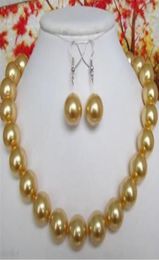 10mm Natural Yellow Round South Sea Shell Pearl Necklace 18039039 Earrings Set4619620