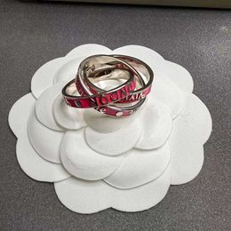 Viviannes Westwoods Ring New Western Empress Dowager Three Ring Enamel Rose Red Letter Ring Female Sweet Three Ring Stacked Ring Original Edition