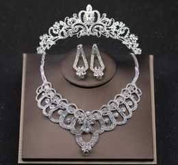 Luxury Silver Wedding Hair Jewellery Crystal Bride Princess Crowns And Tiaras Necklace Earring Sets Women Hair Accessories13888207402271