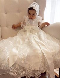 Lovely Baby Girl Baptism Gown Christening Dress Lace beaded 024month White Ivory With Bonnet4926553