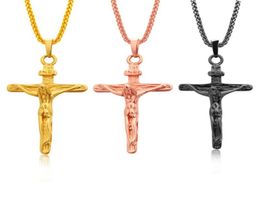 Crucifix Necklace Gold/Rose Gold/Black Gun Colour Stainless Steel Chain For Men Jewellery Jesus Piece gold chains for men8006838