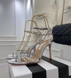 New Season Aquazzura Shoes Tequila Sandals 105 Sparkling Party Italy Clear Pvc Crystals Stiletto Heel Wedding Bride6938840