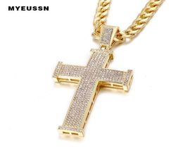 Pendant Necklaces Iced Out Shining Crystal Cross Gold Colour Men Fashion Necklace Chain Hip Hop Rapper Cuba039s9798658