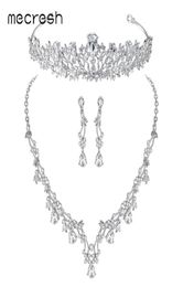 Mecresh Luxury LeafShape Cubic Zirconia Bridal Jewellery Sets Crystal Wedding Necklace Earrings Tiara Jewellery MTL500HG126 D1810100339156295