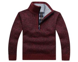 Autumn Men039s Thick Warm Knitted Pullover Solid Long Sleeve Turtleneck Sweaters Half Zip Warm Fleece Winter Jumper Comfy Cloth4112512