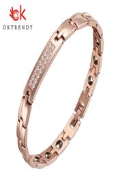 Oktrendy Stainless Steel Magnetic Therapy Bracelet Women Luxury Magnet Bracelet Health With Gold Color White Rhinestone5964592