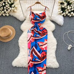 Basic Casual Dresses YuooMuoo Womens Dress 2024 Summer Fashion Colourful Printed Dress with Body Sexy Set Hip Slim Elastic Long Party Vestido J240531