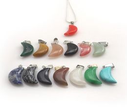 Mixed Lot Natural Stone Moon Shape Pendant Silver Color Chain Necklaces Crescent Chocker For Women 12pcslot6434024