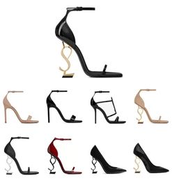 Designer Women Sandals Women Dress Shoes Patent Leather High Heels Gold Tone Triple Black Sandal Party Wedding Office Pumps5565268