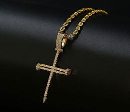 Men039s Jewelry 3mm 24inch Rope Chain Iced Nail Cross Pendant Necklace Gold Silver Men Women hiphop jewelry Whos4924835