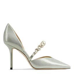 Elegant Bridal Wedding Dress Shoes Sandal AURELIE pearl sparkling suede pointedtoe pumps Sandals Pearls Luxury High Heels Ankle 6711102