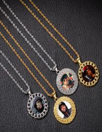 Custom Pos Necklace Fashion Gold Plated Circle Memory Pendant Necklaces Mens Hip Hop Jewelry7301348