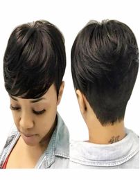Human Hair Perücken Pixie kurzgeschnittener Bob -Perücken für schwarze Frauen dunkelbraune Vollmaschine keine Spitze Wigs78139395367102