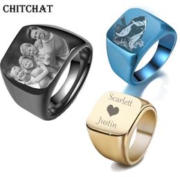 JewelryCustomized Personalized Customized Engrave Name Ring Stainless Steel Mens Signet Family Po Male Engagement2726009