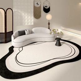 French Retro Large-area Living Room Carpet Light Luxury Black White Lines Bedroom Soft Rug Cloakroom Plush Mats 240603