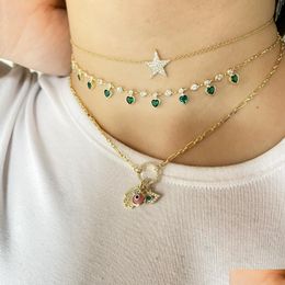 Pendant Necklaces 2021 Gold Metal Color Red Blue Green White Heart Drop Charm Cz Station Link Chain Choker Necklace For Valentines Day Dhdcc