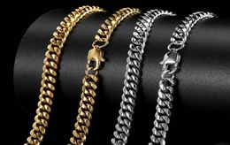 Chains Hip Hop Cuban Link Chain Necklace 18K Real Gold Plated Stainless Steel Metal For Men 4Mm 6Mm 8Mm Drop Delivery Jewelr Dhgar7558062