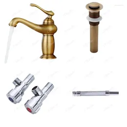Bathroom Sink Faucets European Style Antique Pull-out Basin Full Copper Washbasin Shampoo Faucet And Cold Retro