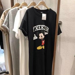 Women's T Shirts Korean Designer Brand Trend Summer Women Dress Fashion Cartoon Loose Short-sleeved Over-the-knee Long T-shirt Skirt