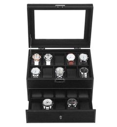 Mens Lockable Watch Box Luxury Leather Organiser Storage Display Case Glass Top7879614