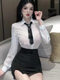 Work Dresses Fashion Sexy Underwear Role Play Secretary Uniform Suit Thin White Shirt Tight Hip Wrap Short Skirt Set KAJR