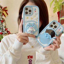 Cute 3D Cinnamoroll with Makeup MirrorPhone Case for IPhone 15 14 13 12 11 Pro Max Soft Silicone Anti-fall Back Cover Gift