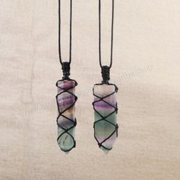 Pendant Necklaces Natural Rainbow Fluorite Woven Necklace Energy Stone Adjustable For Women Birthday Gift Jewellery