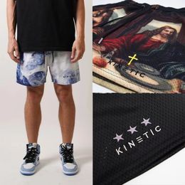 KINETIC Trend Basic Mesh Shorts Classic Floral Printed Short Pants Gym Fitness Mens Sports Beach Casual Basketball 240523