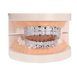 New Baguette Set Teeth Grillz Top Bottom Silver Colour Grills Dental Mouth Hip Hop Fashion Jewellery Rapper Jewelry3890966