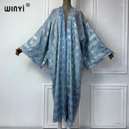 Stamping To Make Old Ripped Denim Cardigan Women Long Down Coat Loose Dress Elegant Maxi Holiday Beach Cover Up Kimono