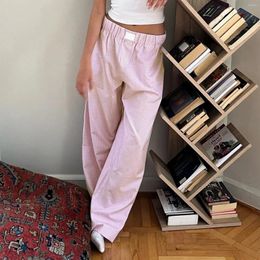Women's Pants Y2K Vintage Spring Summer Streetwear Baggy Long Elastic Waistband Loose Wide Leg Plaid Trousers With 2 Pockets