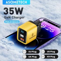 Chargers ASOMETECH 35W GaN Charger LED Display QC3.0 30W 25W PD PPS Quick Charge USB Type C Charger For iPhone 14 Pro Samsung S23 Xiaomi