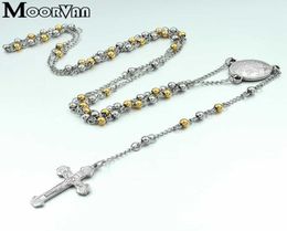 Moorvan NECKLACE,punk religious beads 60cm 4mm stainless steel for men charm y necklaces,round shaped VRN733960081