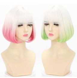 Other Event Party Supplies Gradient White Pink Wig Harajuku Cool Hair Green Brown Short Straight Kawaii Lolita Adult Chic Girls 9899059