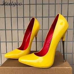Dress Shoes 16cm Extreme Metal High Heel Women Yellow Slip On Pointy Toe Stiletto Pumps Sexy Fetish Model Club Party Man Unisex Size46